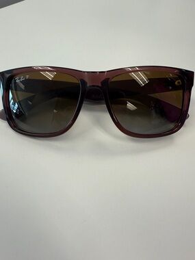 Ray-Ban Sunglasses - Polarized, Square-Shaped, Dark Purple Frame, Brown Lenses